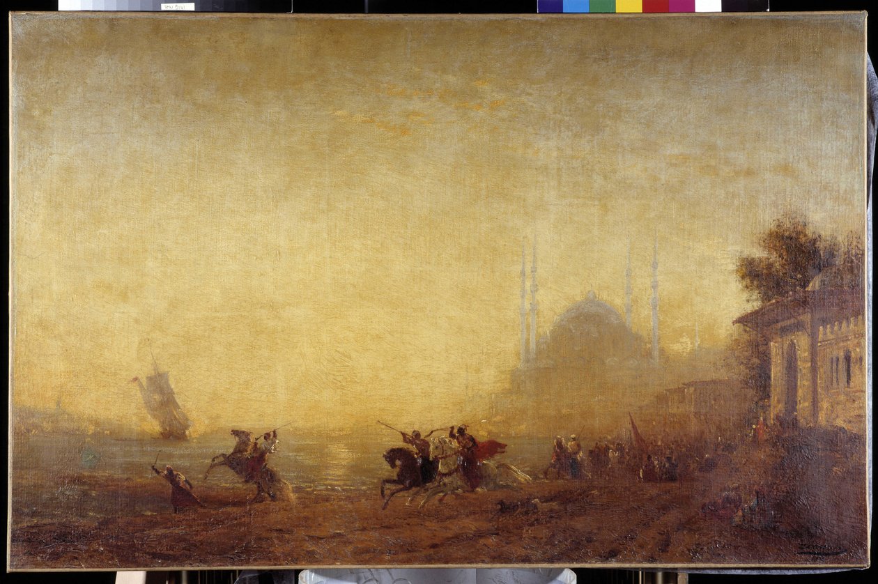 Fantasia på bredden av Bosporos. Basilikaen Hagia Sophia (Hagia Sophia eller Hagia Sophia) er synlig av Félix Ziem