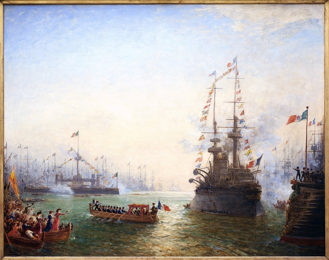 Toulon, besøk av president Emile Loubet (1838-1929) til de franske og italienske fløyene i april 1901. Maleri av Felix Ziem (1821-1911), Olje på lerret av Félix Ziem
