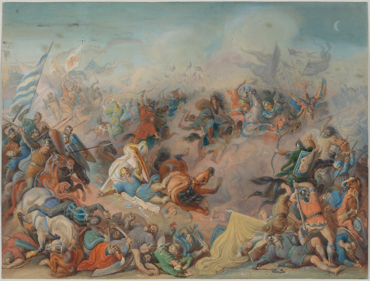 Hertug Luitpolds død i det ungarske slaget i 907 nær Pressburg av Feodor (Theodor) Dietz