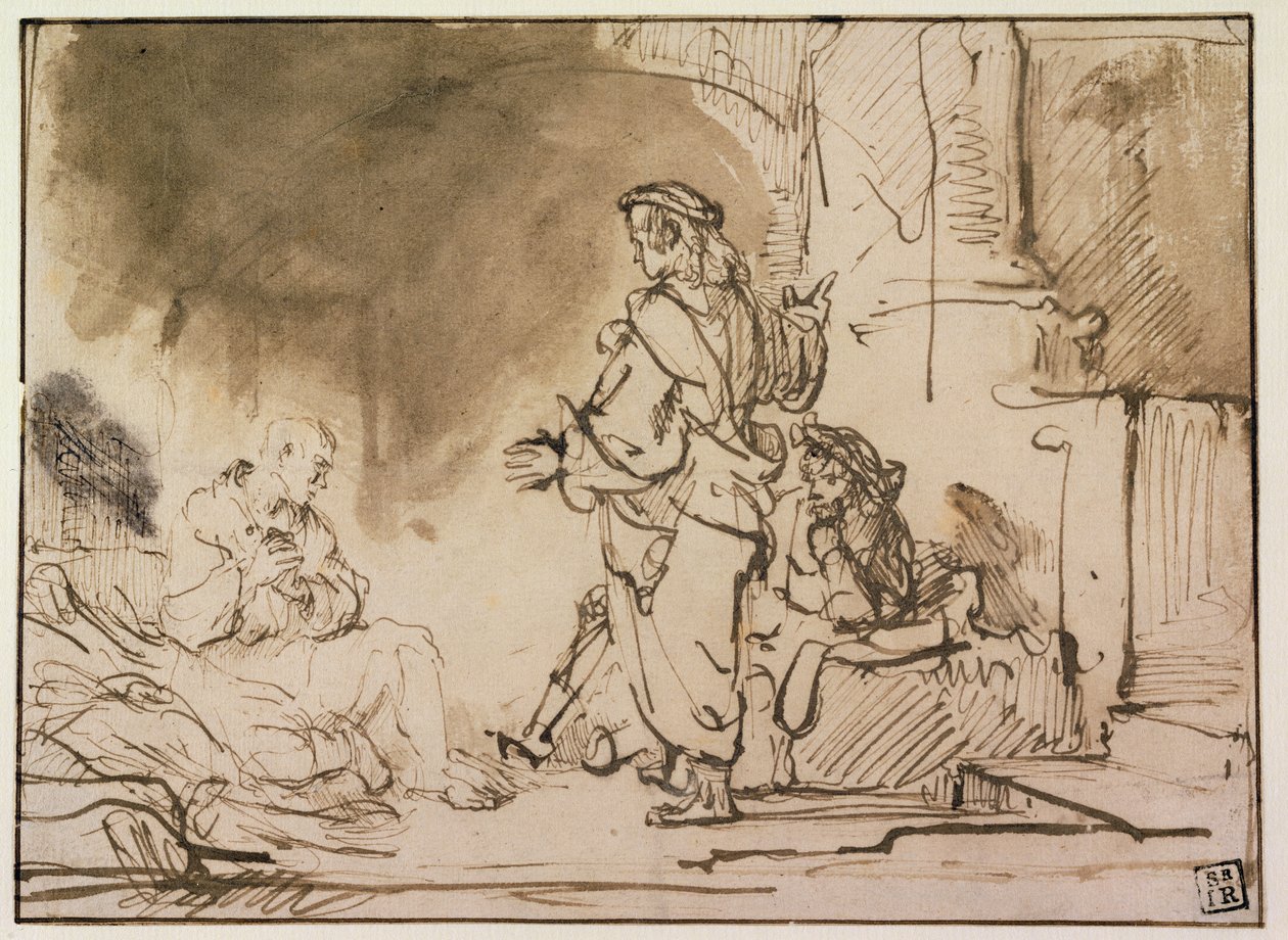 Joseph tolker drømmer i fengsel (penn, brunt blekk og vask på papir) av Ferdinand Bol