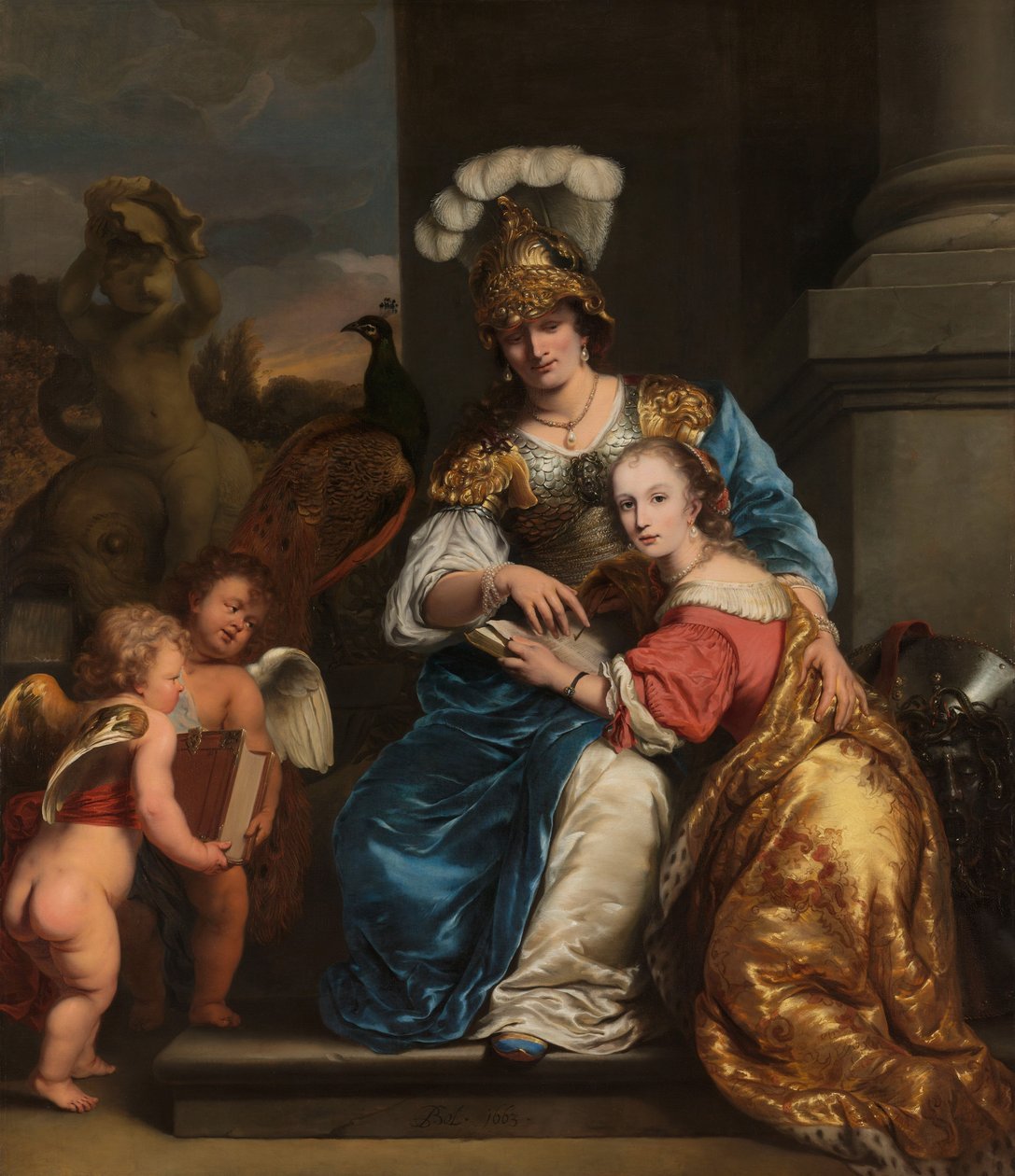 Margarita Trip som Minerva, instruerer søsteren Anna Maria Trip av Ferdinand Bol