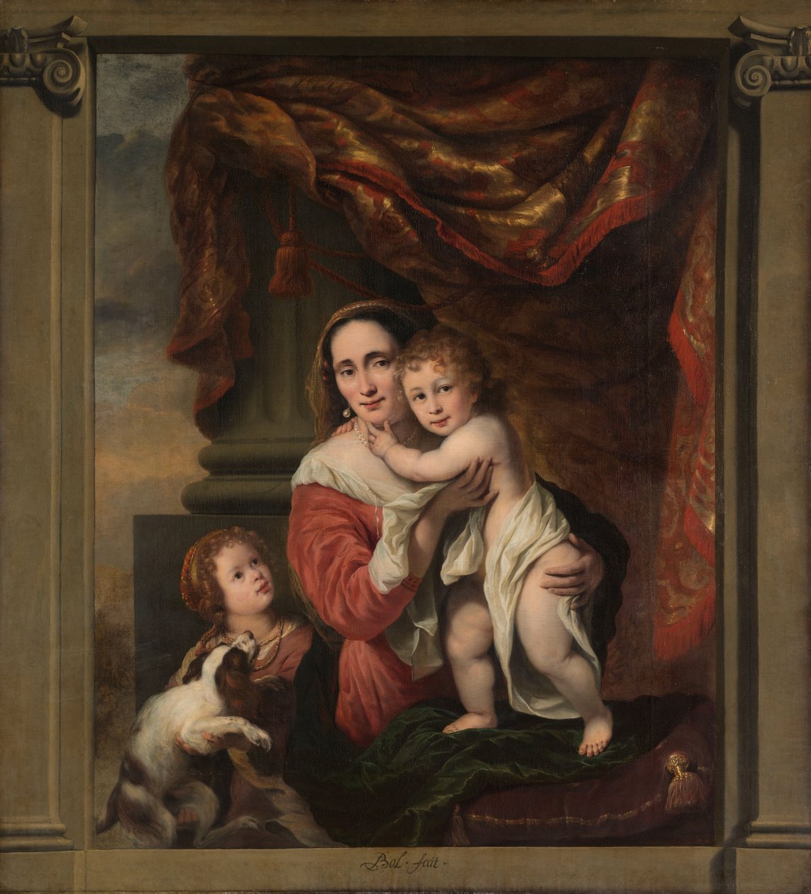Portrett av Johanna de Geer med hennes to barn Cecilia og Laurens av Ferdinand Bol