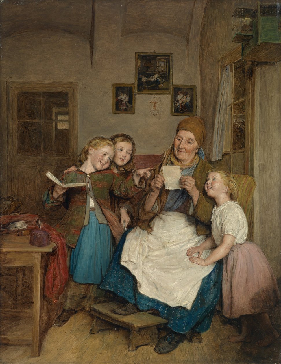 Bestemor med tre barnebarn av Ferdinand Georg Waldmuller