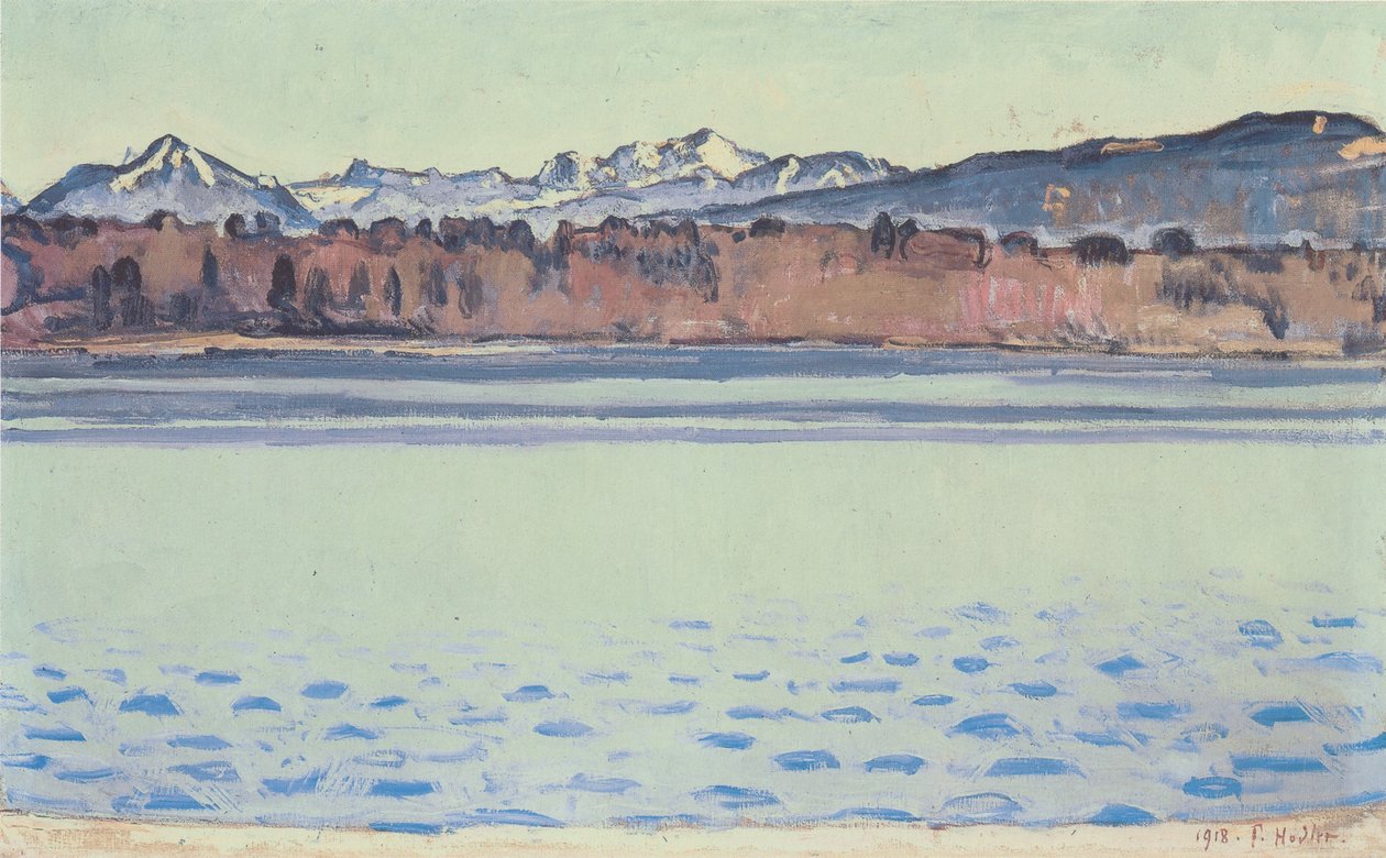 Genfersjøen med Mont-Blanc på ettermiddagen av Ferdinand Hodler