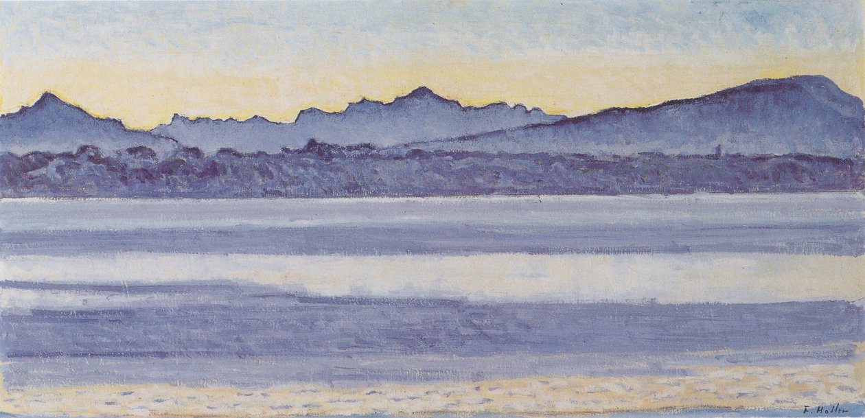 Genfersjøen med Mont-Blanc i morgenlyset av Ferdinand Hodler
