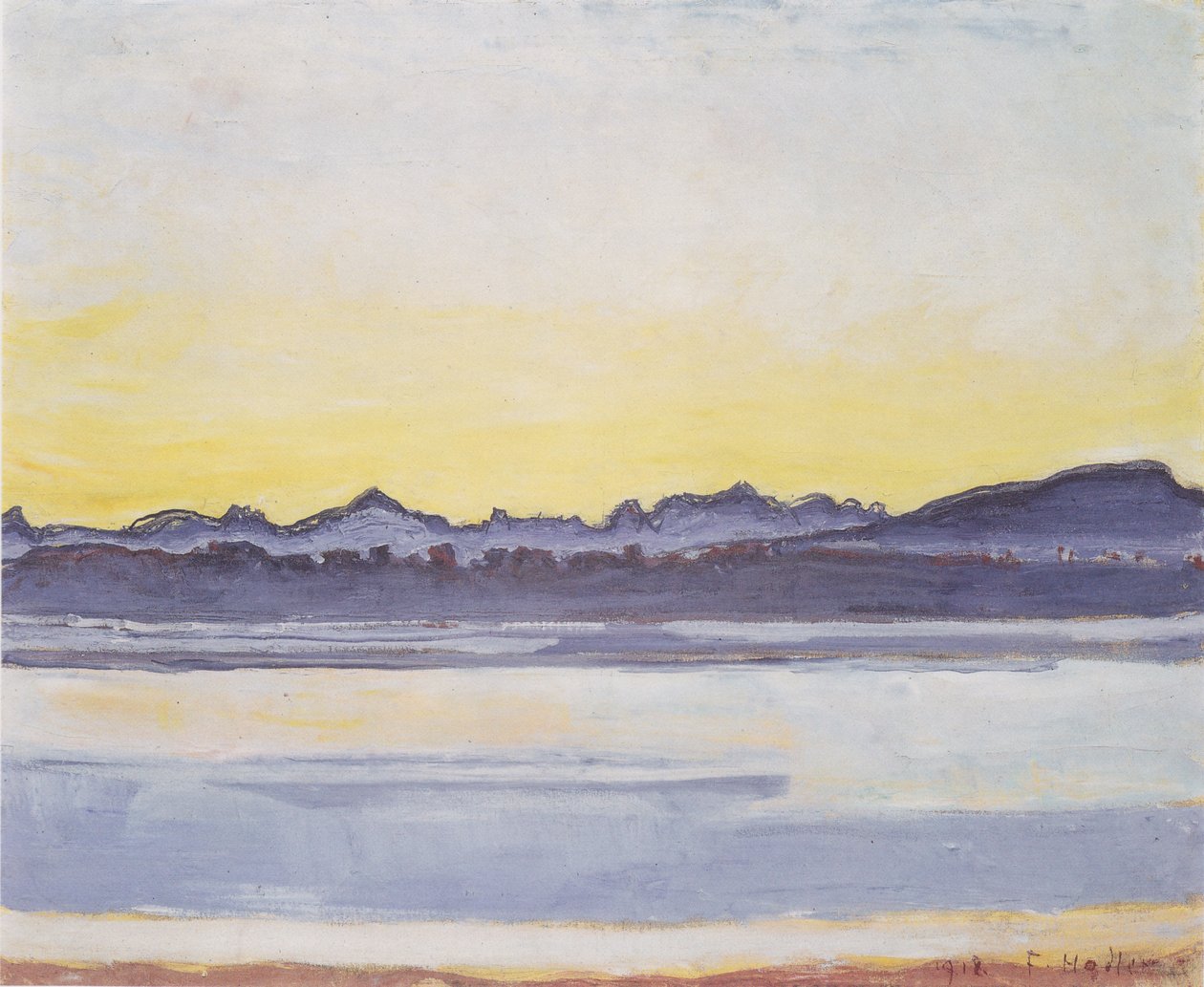 Genfersjøen med Mont-Blanc før soloppgang av Ferdinand Hodler