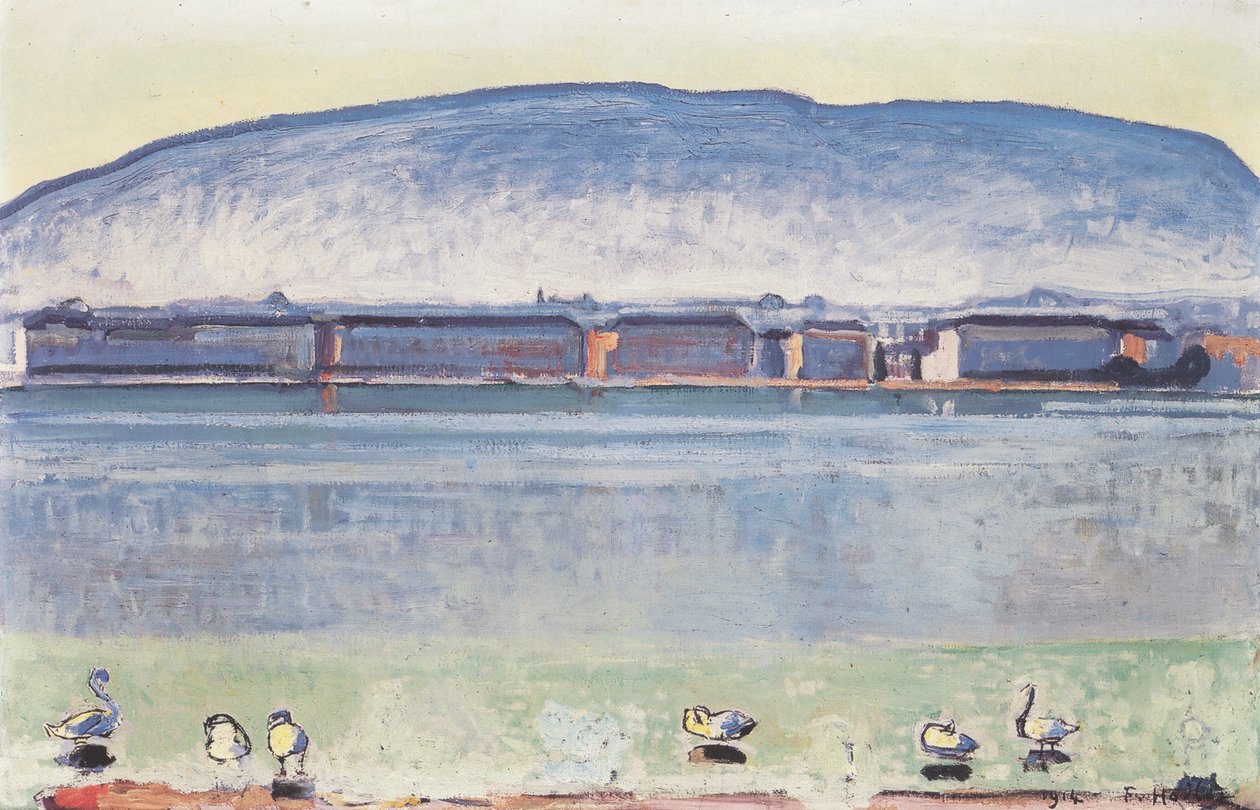 Genfersjøen med seks svaner av Ferdinand Hodler