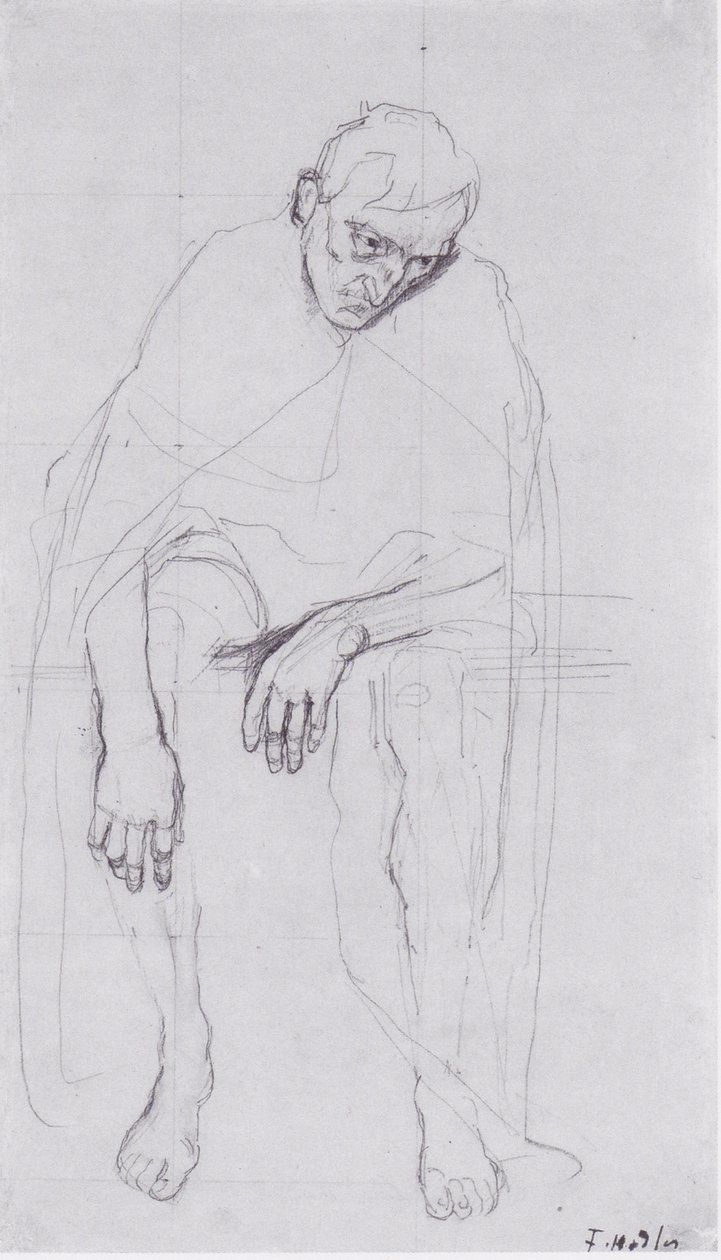 Sittende gammel mann - studie av de skuffede sjelene eller livets idioter. av Ferdinand Hodler