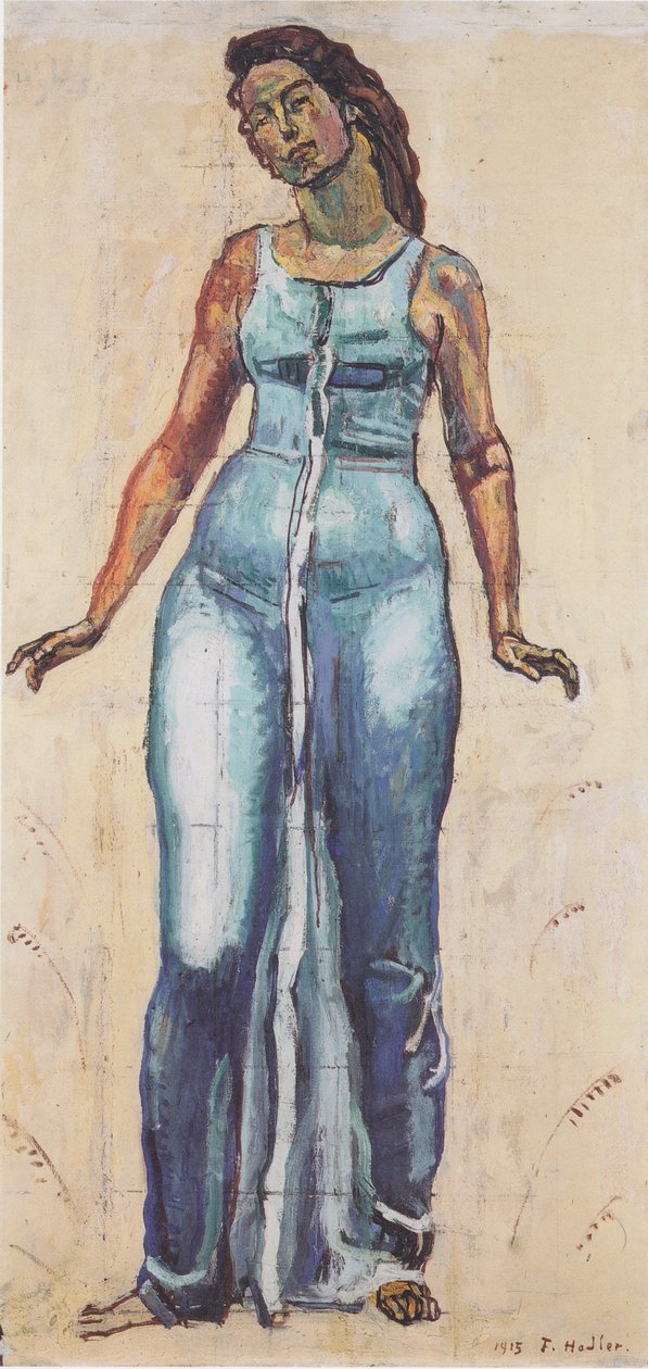 Stående kvinneskikkelse i en blå kappe av Ferdinand Hodler
