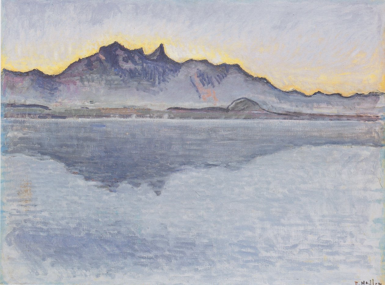 Thun -sjøen med Stockhorn -kjeden om kvelden av Ferdinand Hodler