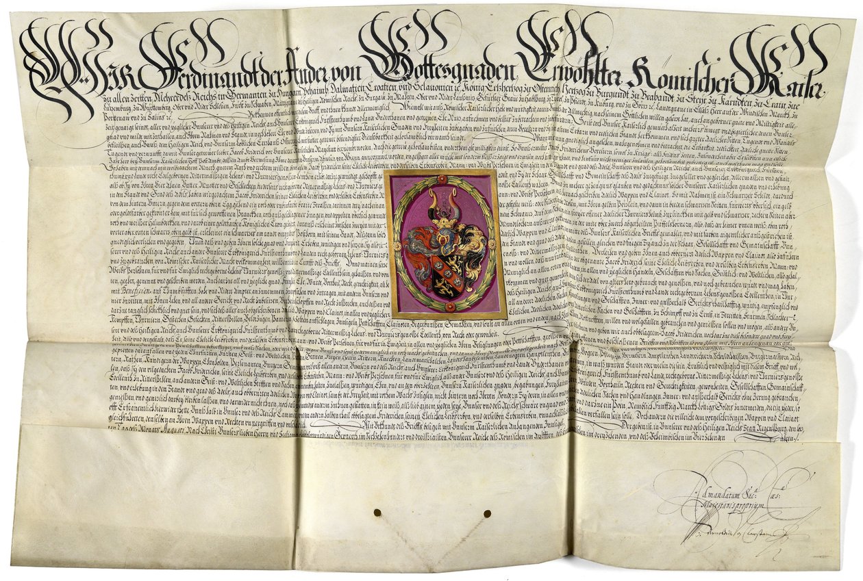 Edelt diplom Jacob von Fridrich 1630 av Ferdinand II.