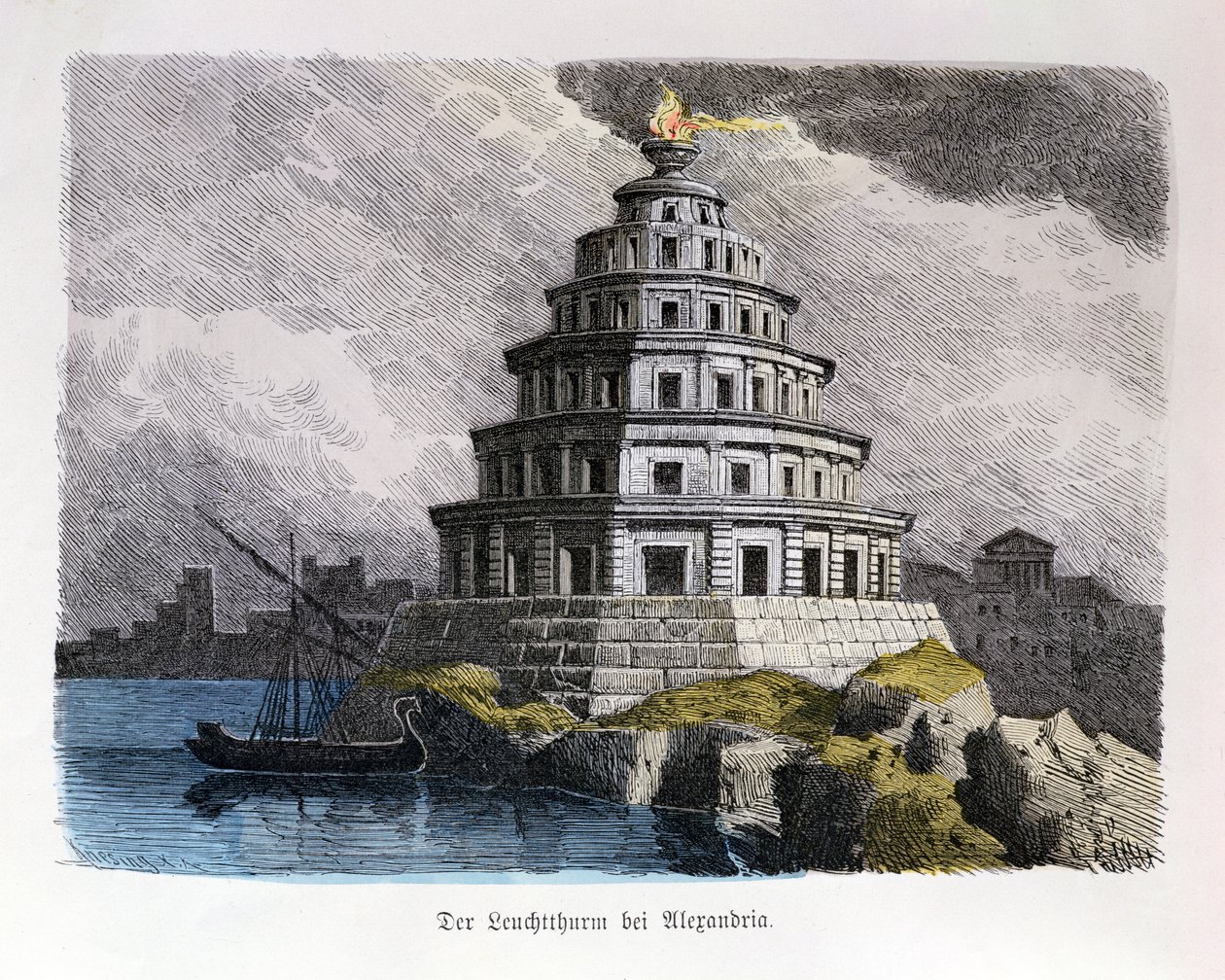 The Great Lighthouse of Alexandria, fra en serie av 'Verdens syv underverk' publisert i 'Munchener Bilderbogen', 1886 av Ferdinand Knab