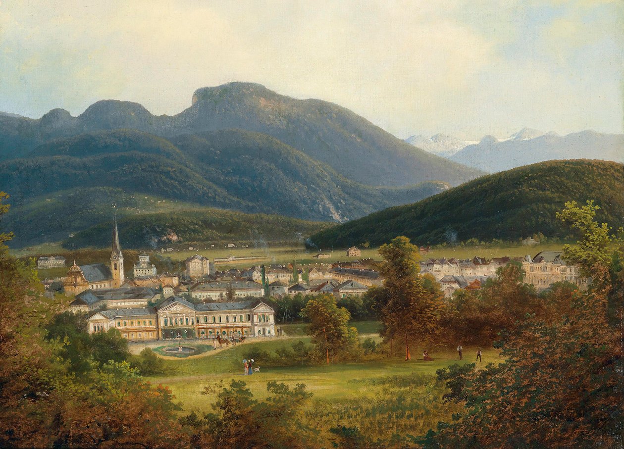 Utsikt over Ischl og Kaiservilla, med Dachstein i bakgrunnen av Ferdinand Lepie