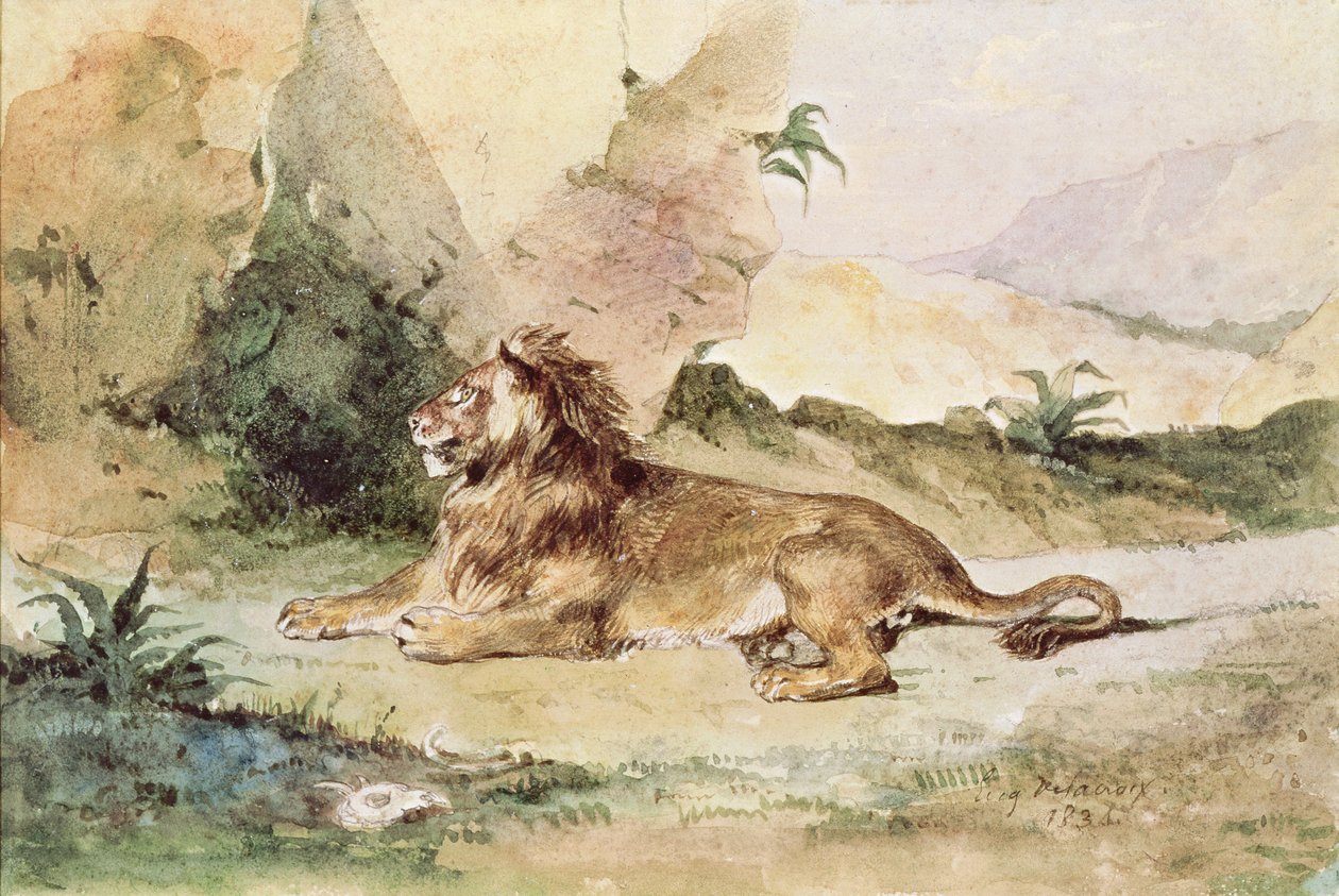 En løve i ørkenen, 1834 av Ferdinand Victor Eugene Delacroix