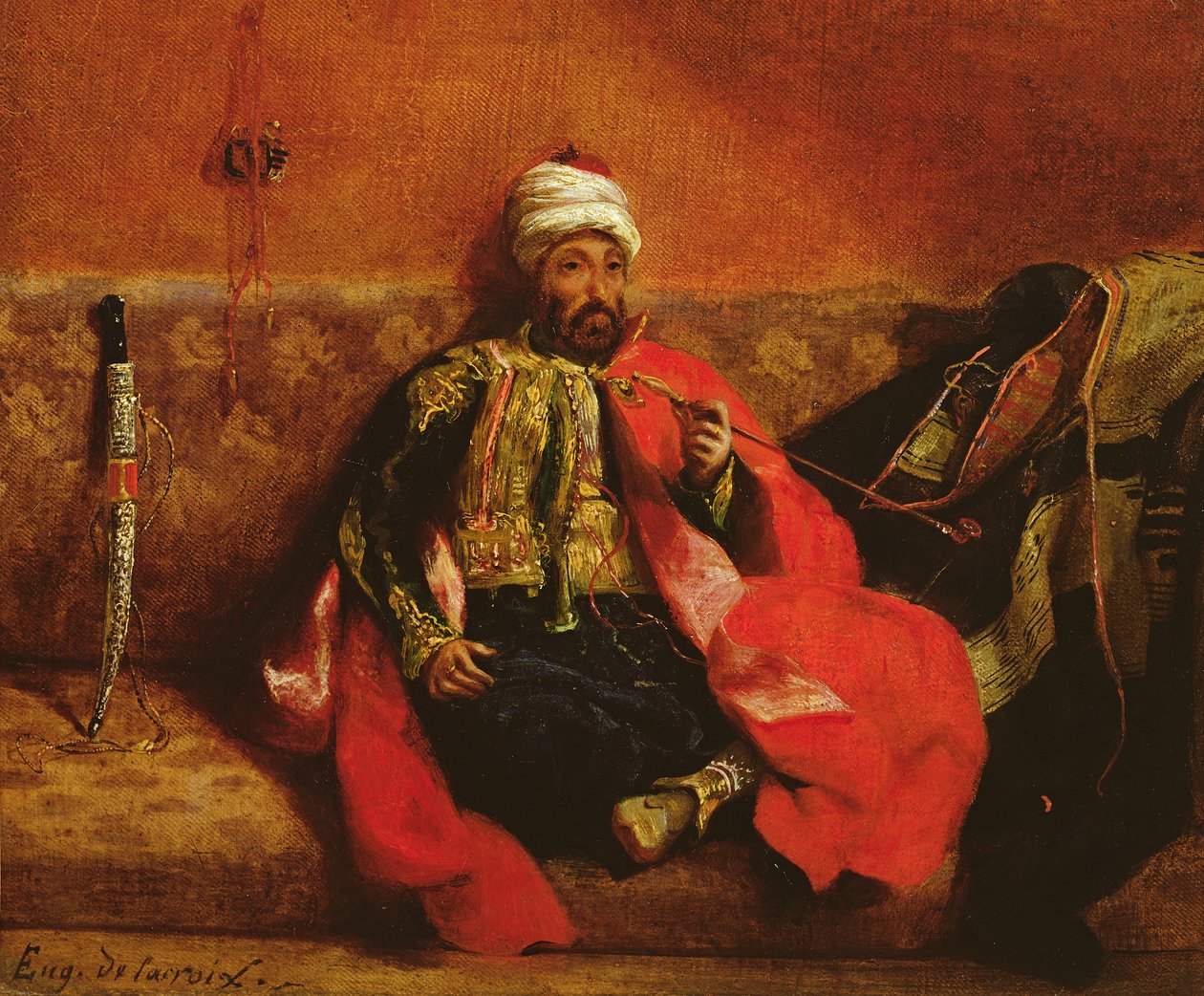En tyrker som røyker sittende på en sofa, ca. 1825 av Ferdinand Victor Eugene Delacroix