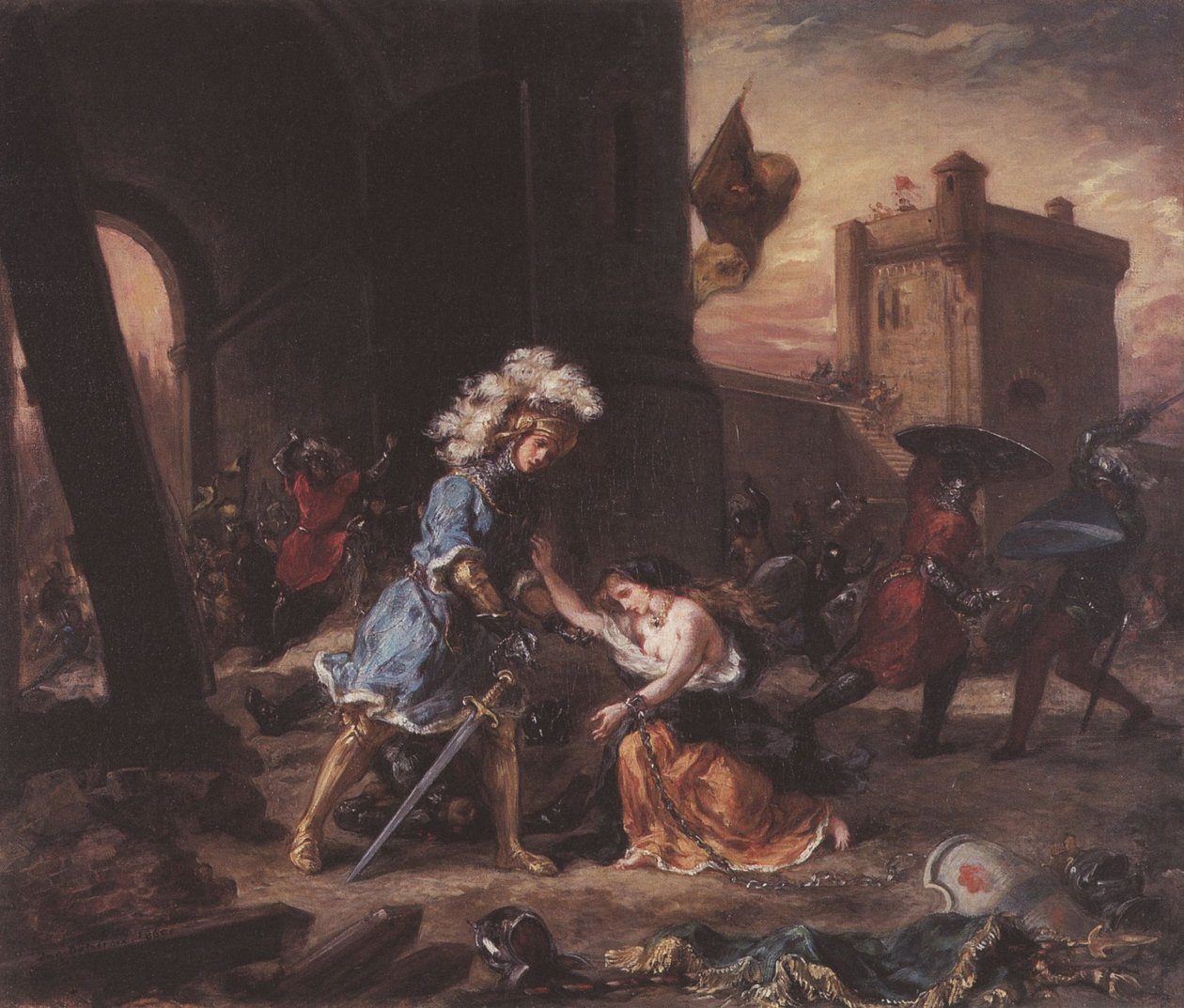 Amadis leverer prinsesse Olga fra Galpans slott av Ferdinand Victor Eugene Delacroix
