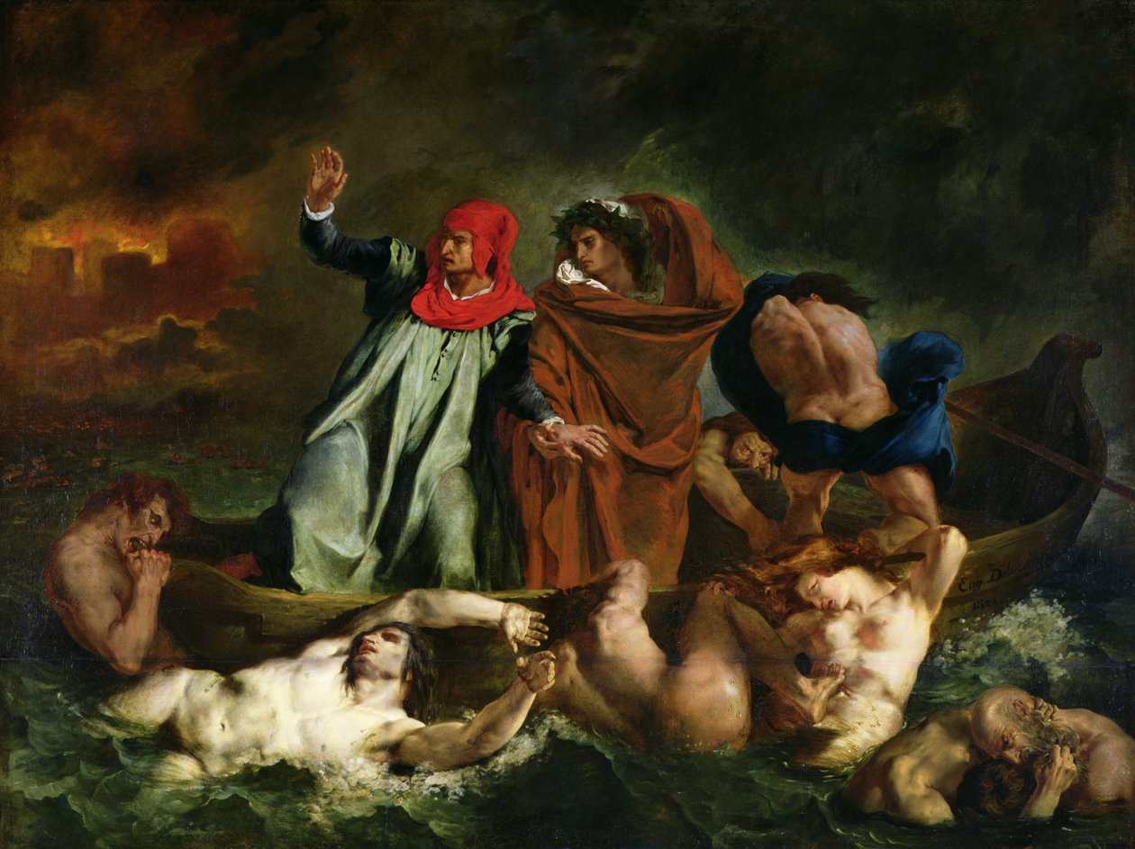 Dante (1265-1321) og Virgil (70-19 f.Kr.) i underverdenen, 1822 av Ferdinand Victor Eugene Delacroix