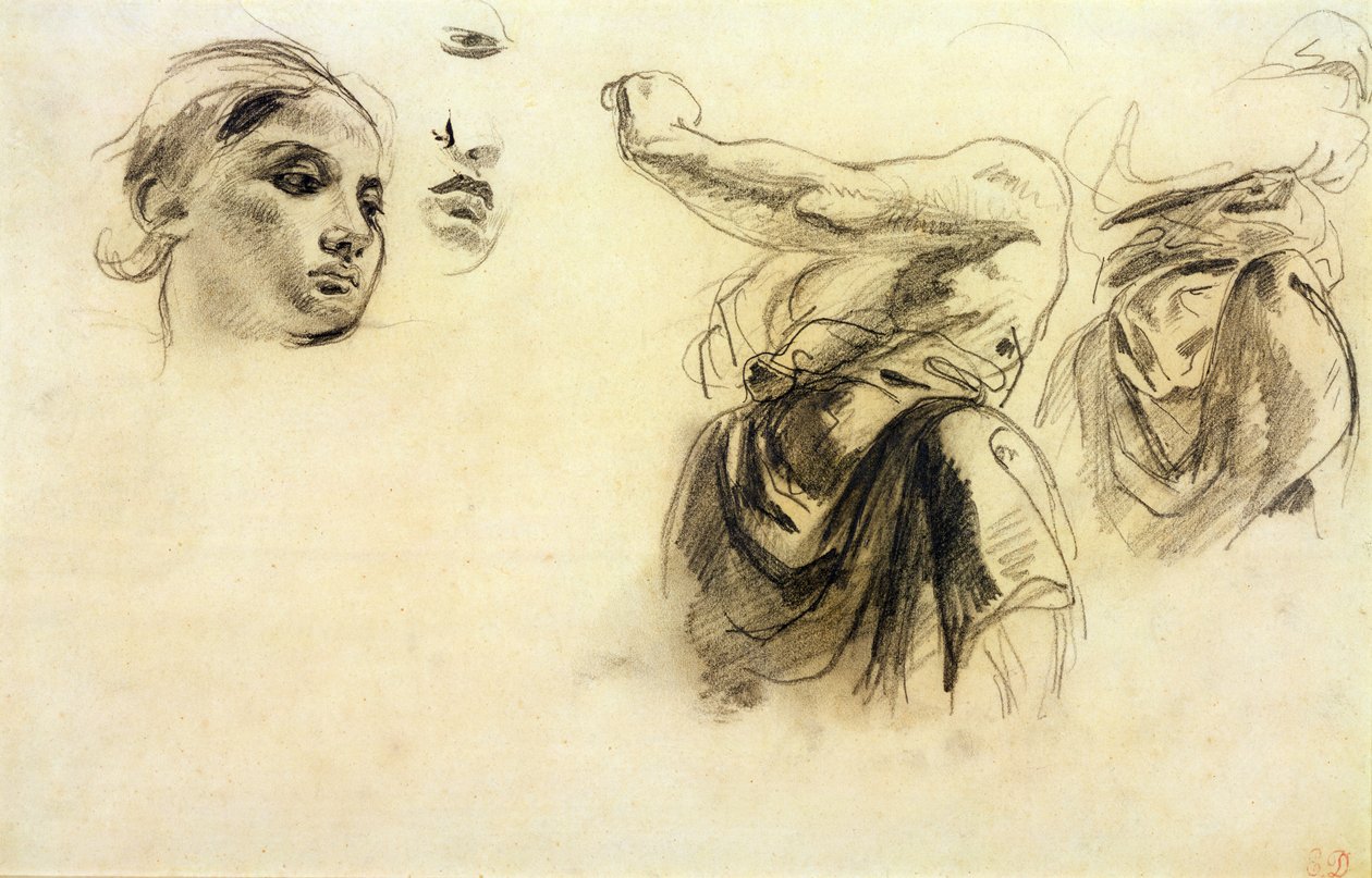 Figurstudier (grafitt på papir) av Ferdinand Victor Eugene Delacroix
