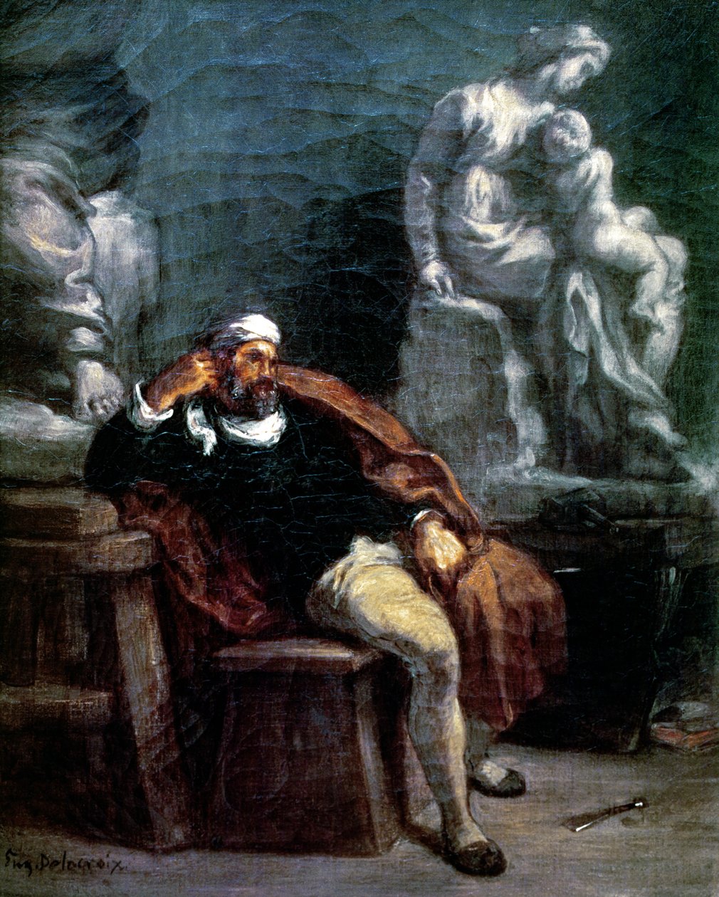 Michelangelo (1475-1564) i sitt studio av Ferdinand Victor Eugene Delacroix