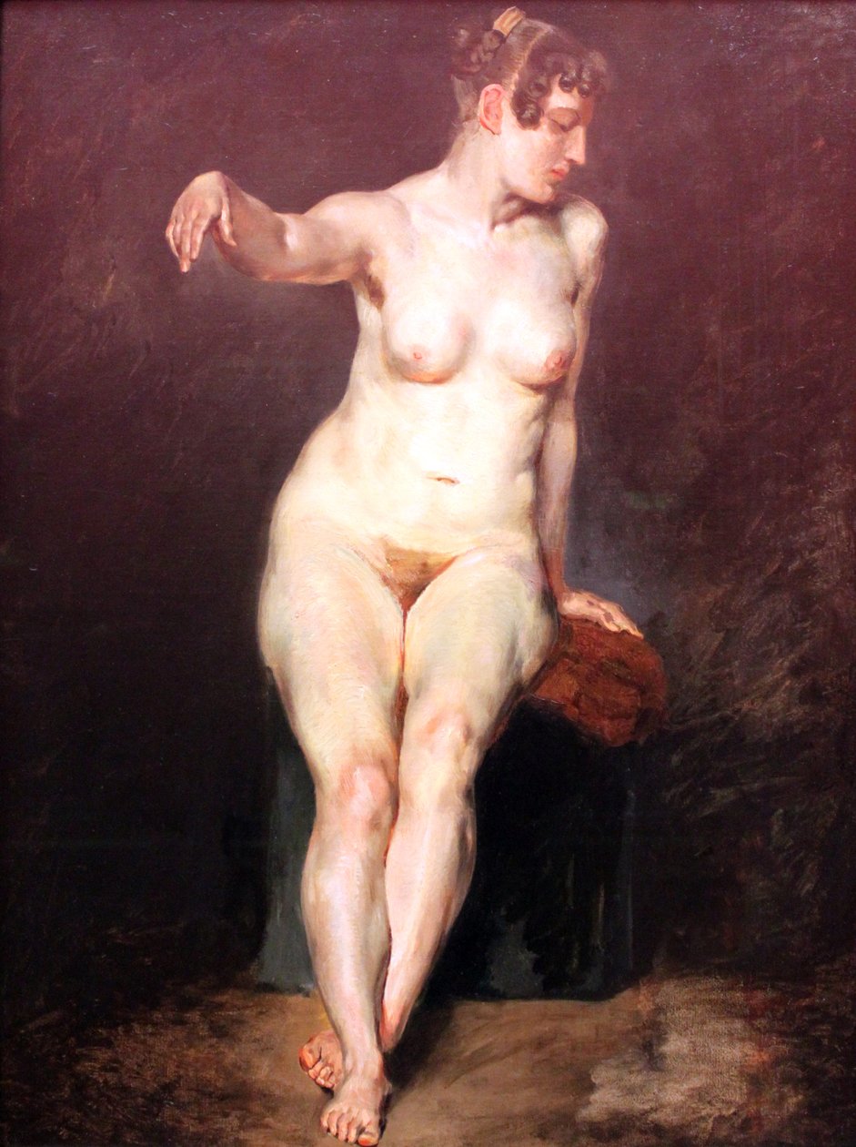 Sitter kvinnelig naken av Ferdinand Victor Eugene Delacroix