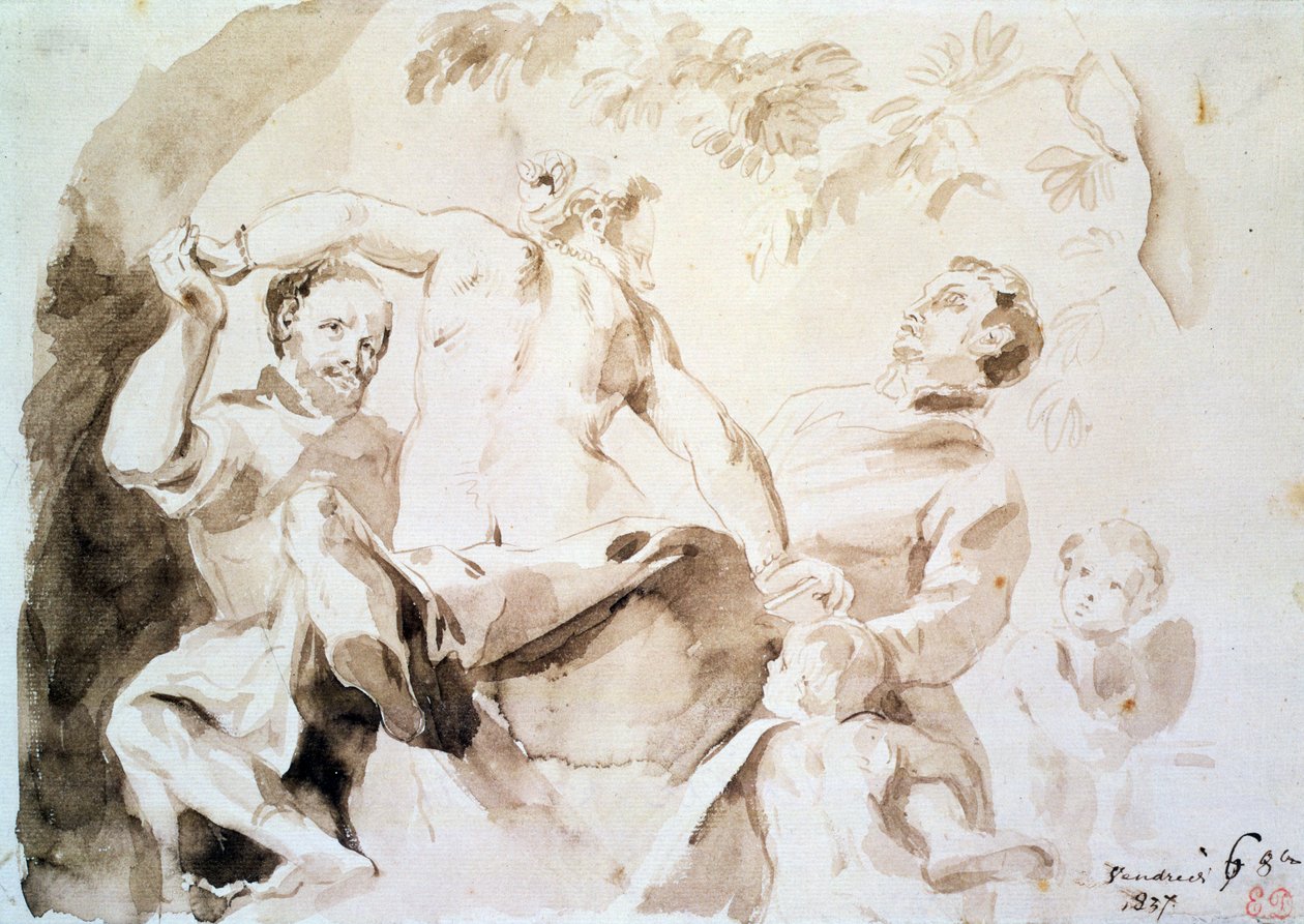 Studie etter Veroneses Allegory of Love, 1837 (penn og blekk og vask på papir) av Ferdinand Victor Eugene Delacroix