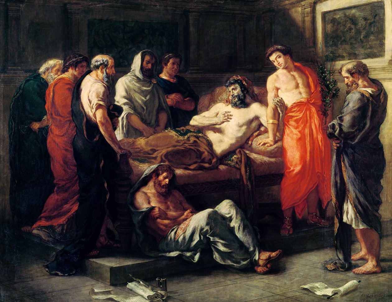 Studie for The Death of Marcus Aurelius (121-180), før 1844 (olje på lerret av Ferdinand Victor Eugene Delacroix