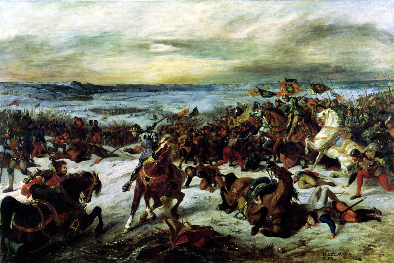 Karl den dristiges død (1433-77) i slaget ved Nancy, 5. januar 1477, 1831 av Ferdinand Victor Eugene Delacroix