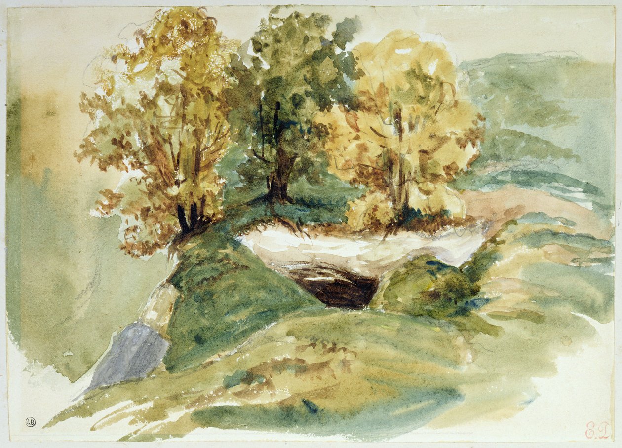 Tre trær i kanten av en ås av Ferdinand Victor Eugene Delacroix