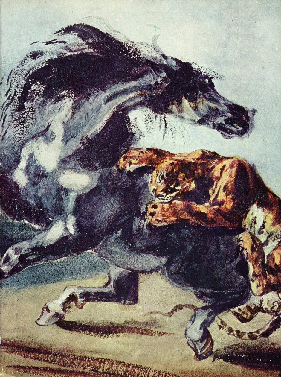 Tiger angriper en hest av Ferdinand Victor Eugene Delacroix
