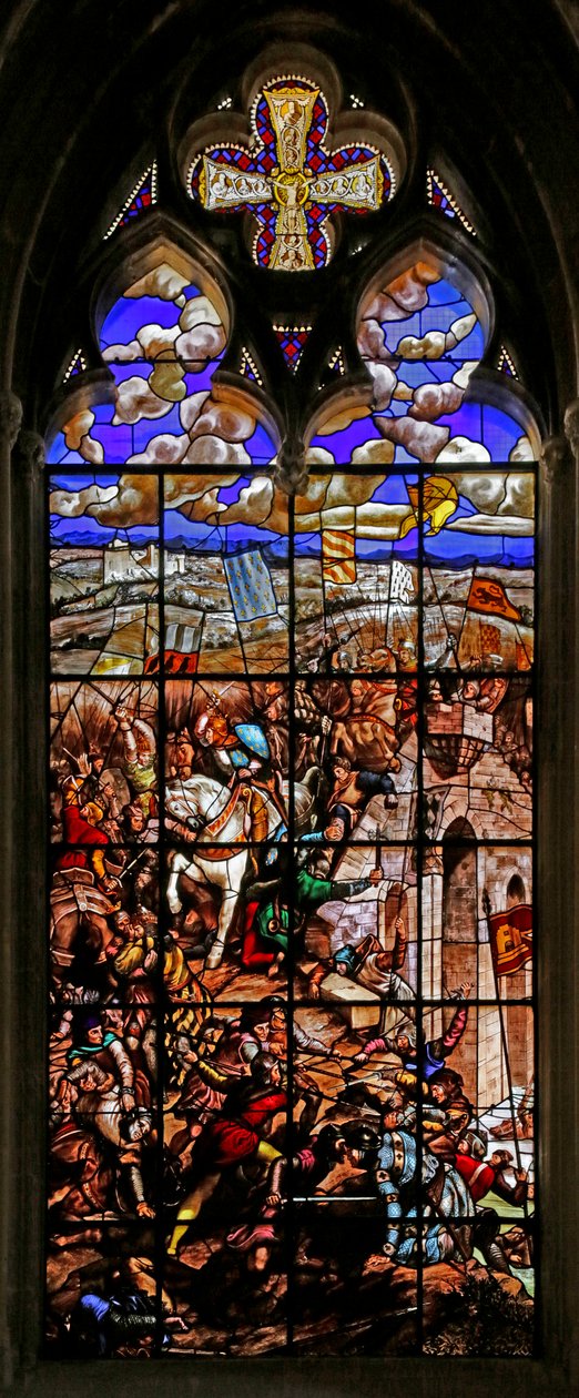 Vindu som viser Saint Louis i slaget ved Taillebourg (farget glass) av Ferdinand Victor Eugene Delacroix