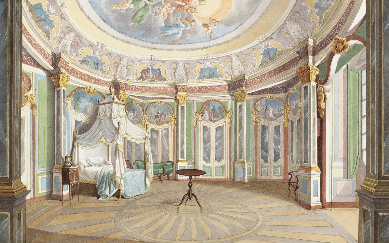 Soverom til kong Pedro IV av Portugal (keiser Dom Pedro I fra Brasil), Palace of Queluz av Ferdinand le Feubure