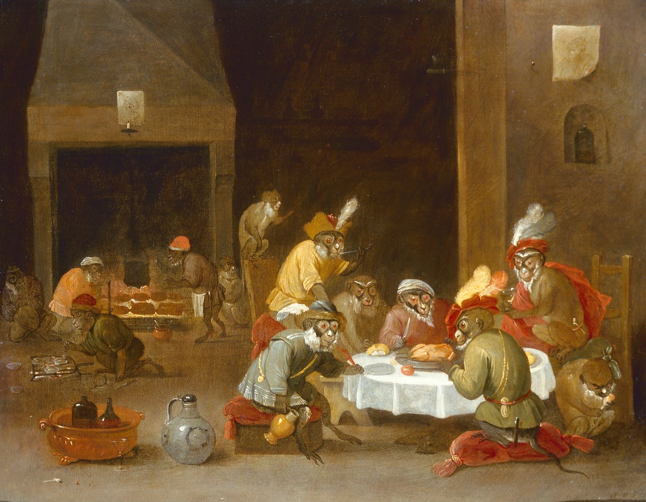 Aper i et vaktrom interiør av Ferdinand van Kessel