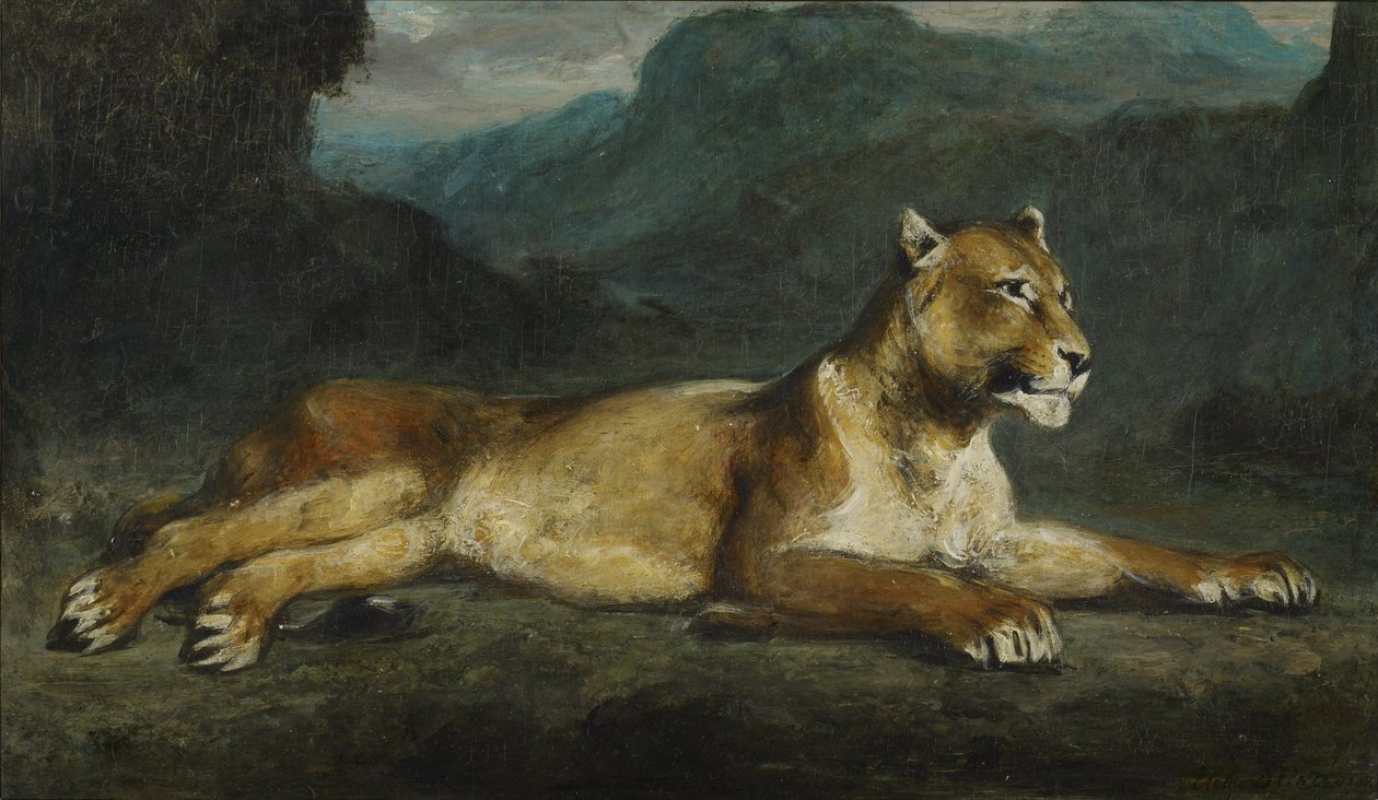 Liggende løvinne av Ferdinand Victor Eugene Delacroix