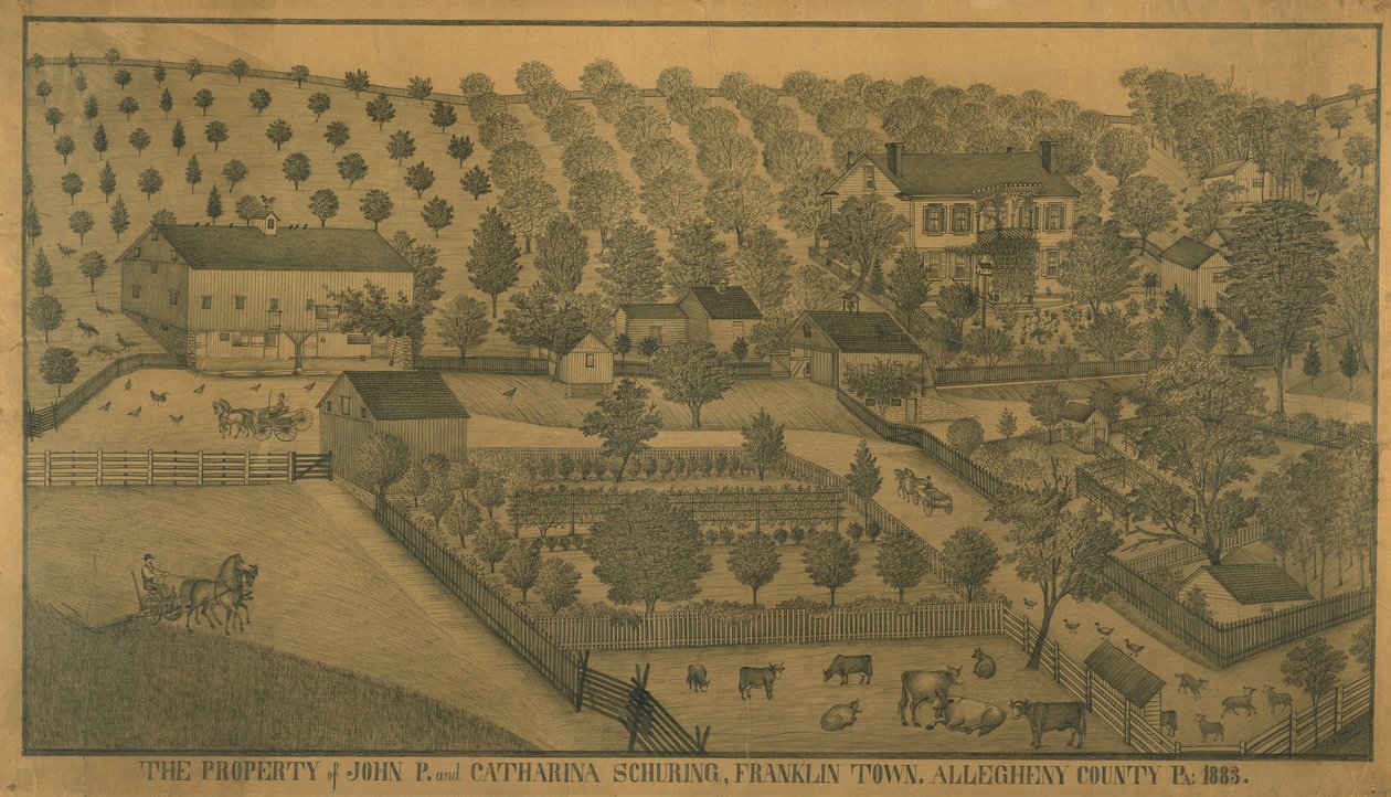 Eiendommen til John P. og Catharina Schuring, Franklin Town, Allegheny County, Pennsylvania, 1883 av Ferdinand A. Brader
