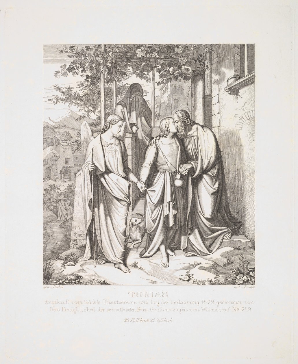 Tobias tar avskjed med sin far, 1829. av Ferdinand Anton Kruger
