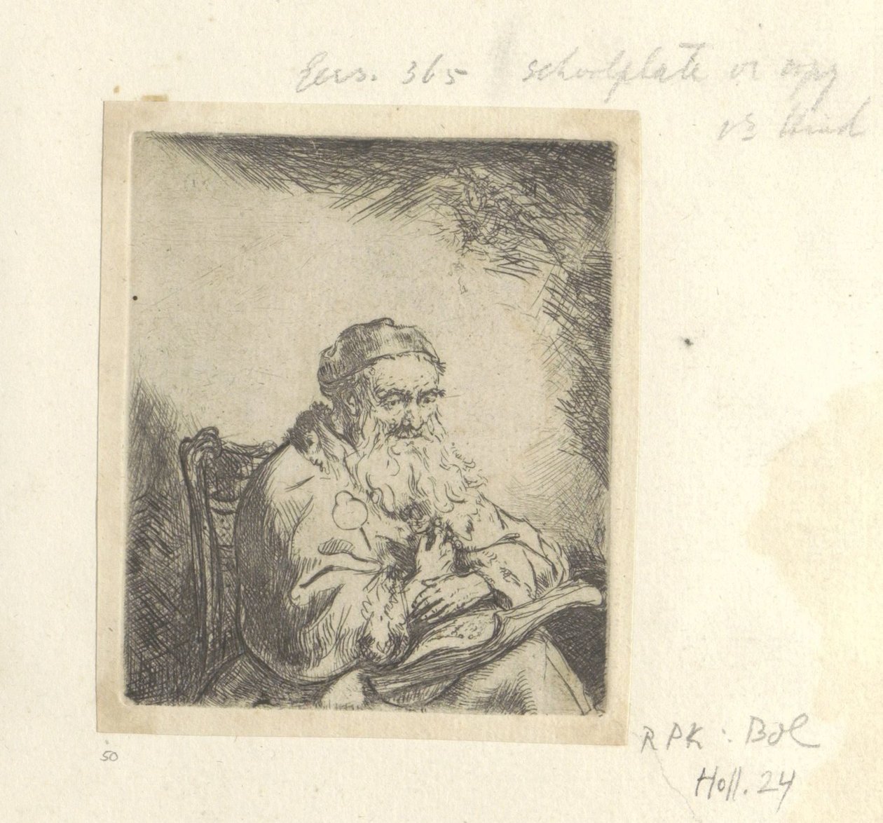 Gammel mann med kløverblad på frakken Recueil de quatre-vingt-cinq estampes originales (serietittel) av Ferdinand Bol (attributed to)
