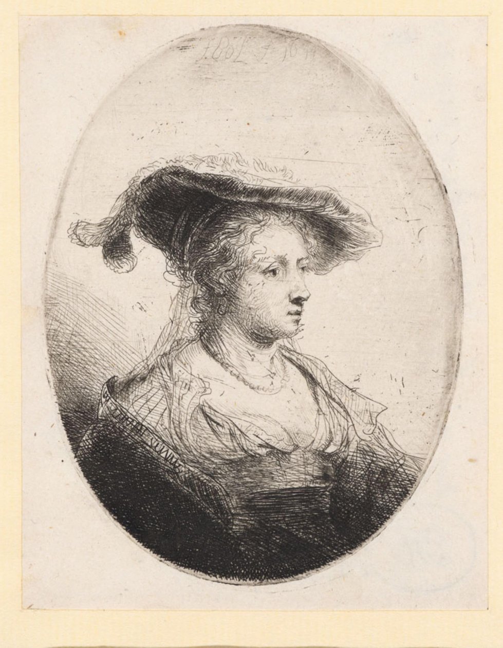 Ung kvinne med hatt av Ferdinand Bol
