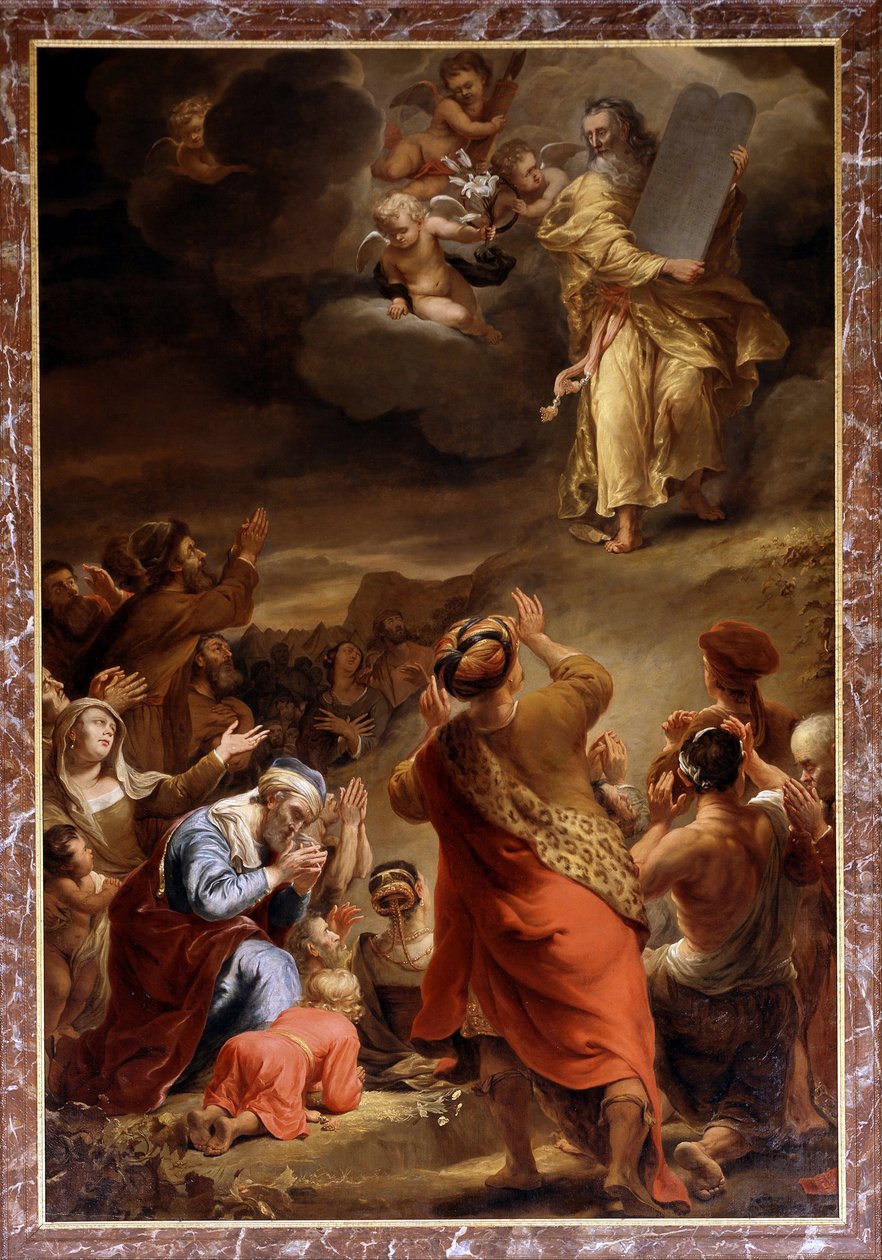 Moses stiger ned fra Sinai-fjellet med de ti bud par Bol, Ferdinand (1616-1680). Olje på lerret, størrelse: 423x284 av Ferdinand Bol