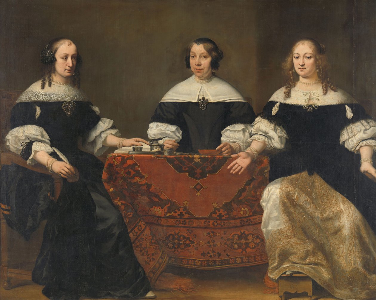 Portrett av de tre regentinnene i Leprozenhuis, Amsterdam, ca. 1668 av Ferdinand Bol