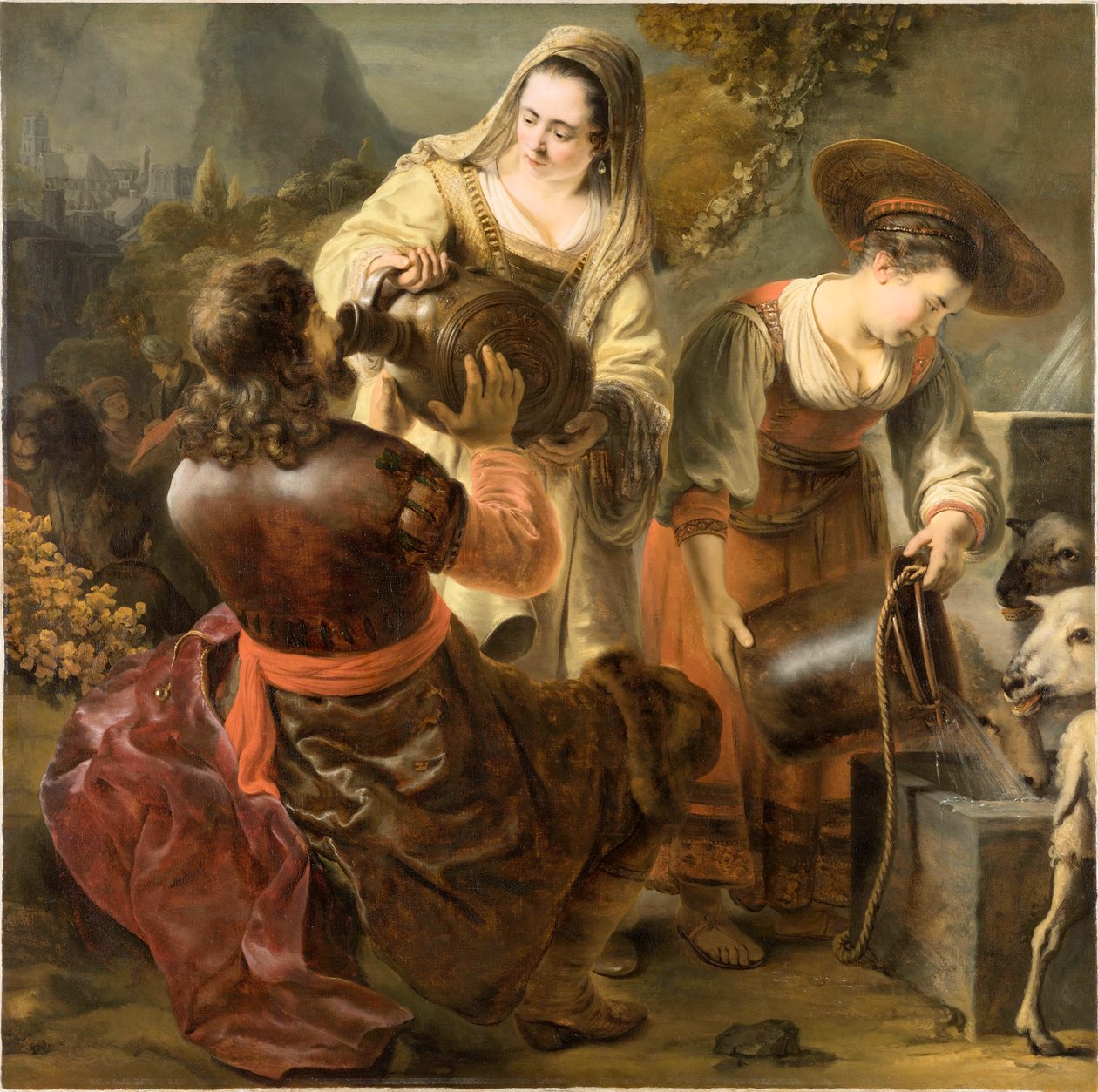 Rebecca og Eliezer ved brønnen, ca. 1645. av Ferdinand Bol