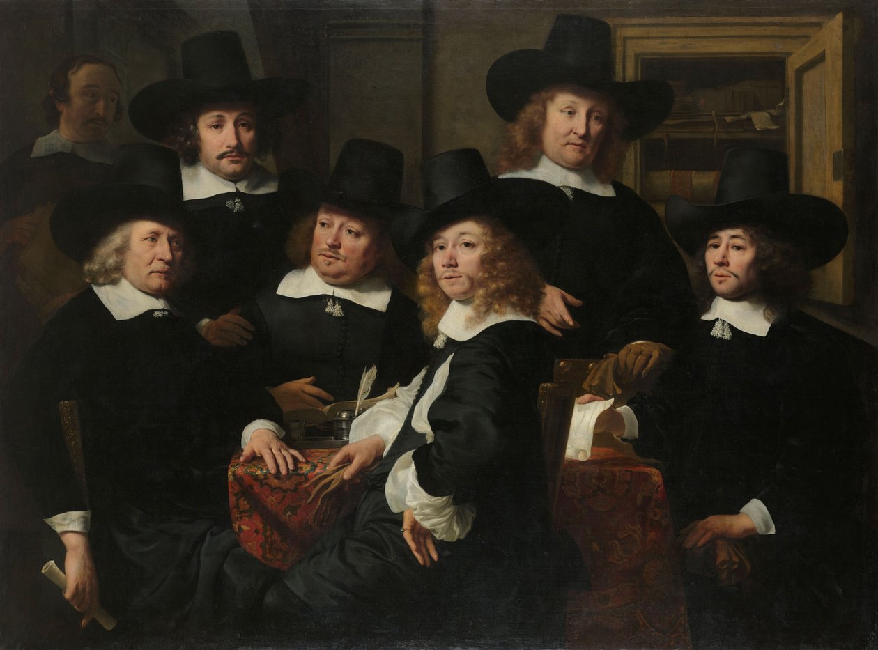Six Regents and the Beadle of the Nieuw Zijds Institute for the Outdoor Relief of the Poor, Amsterdam, 1657 av Ferdinand Bol