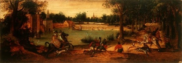 The Boar Hunt: En av et par landskap av Ferdinand Bol