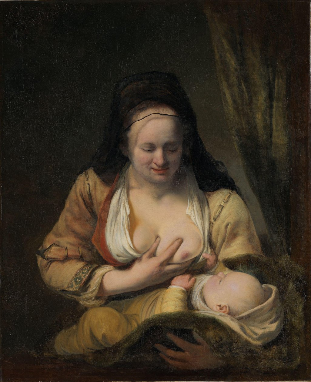 Kvinne som dier et spedbarn (olje på lerret) av Ferdinand Bol