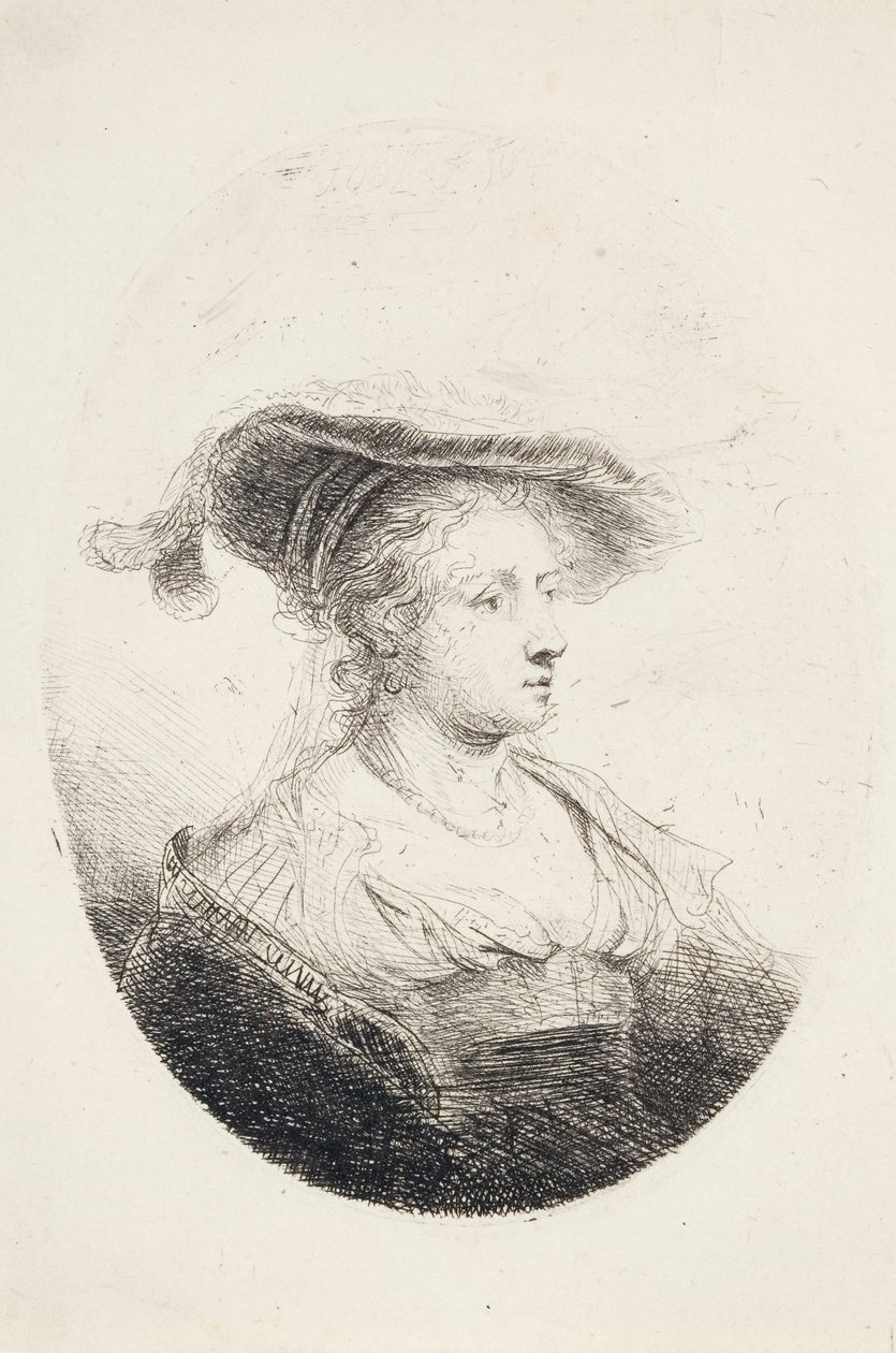 Ung dame med plymer hatt, 1644 av Ferdinand Bol