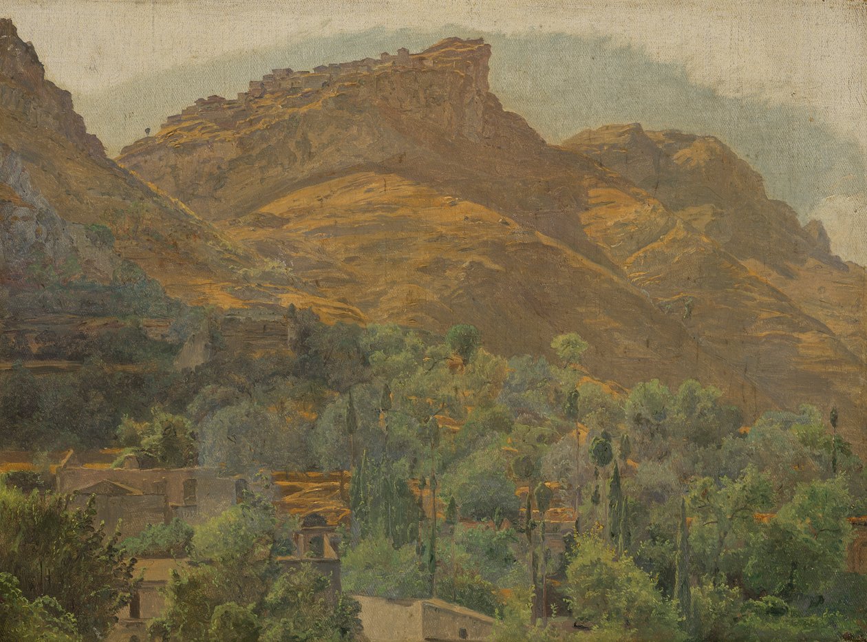 Utsikt over fjellbyen Mola nær Taormina av Ferdinand Georg Waldmuller