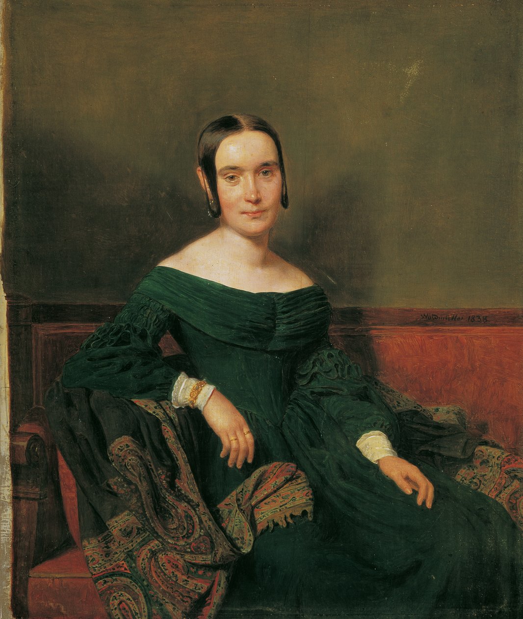 Dame i vermilionkjole av Ferdinand Georg Waldmuller