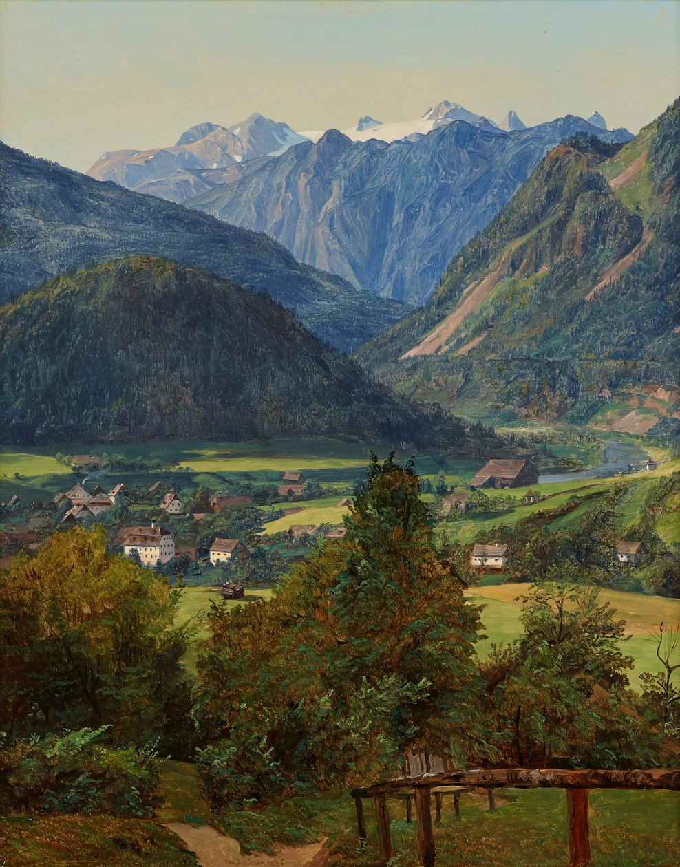 Dachstein fra Sophien-dobbeltvisningen nær Ischl av Ferdinand Georg Waldmuller