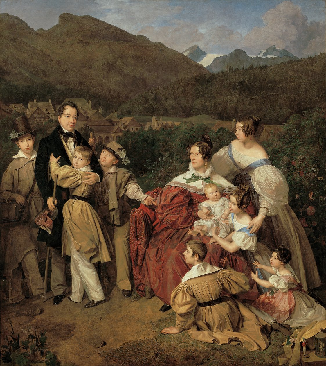Notarius Dr. Josef August Eltz med kona Caroline, født Schaumburg, og deres åtte barn i Ischl av Ferdinand Georg Waldmuller