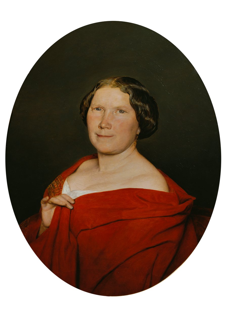 Kvinne med en laksefarget kappe av Ferdinand Georg Waldmuller