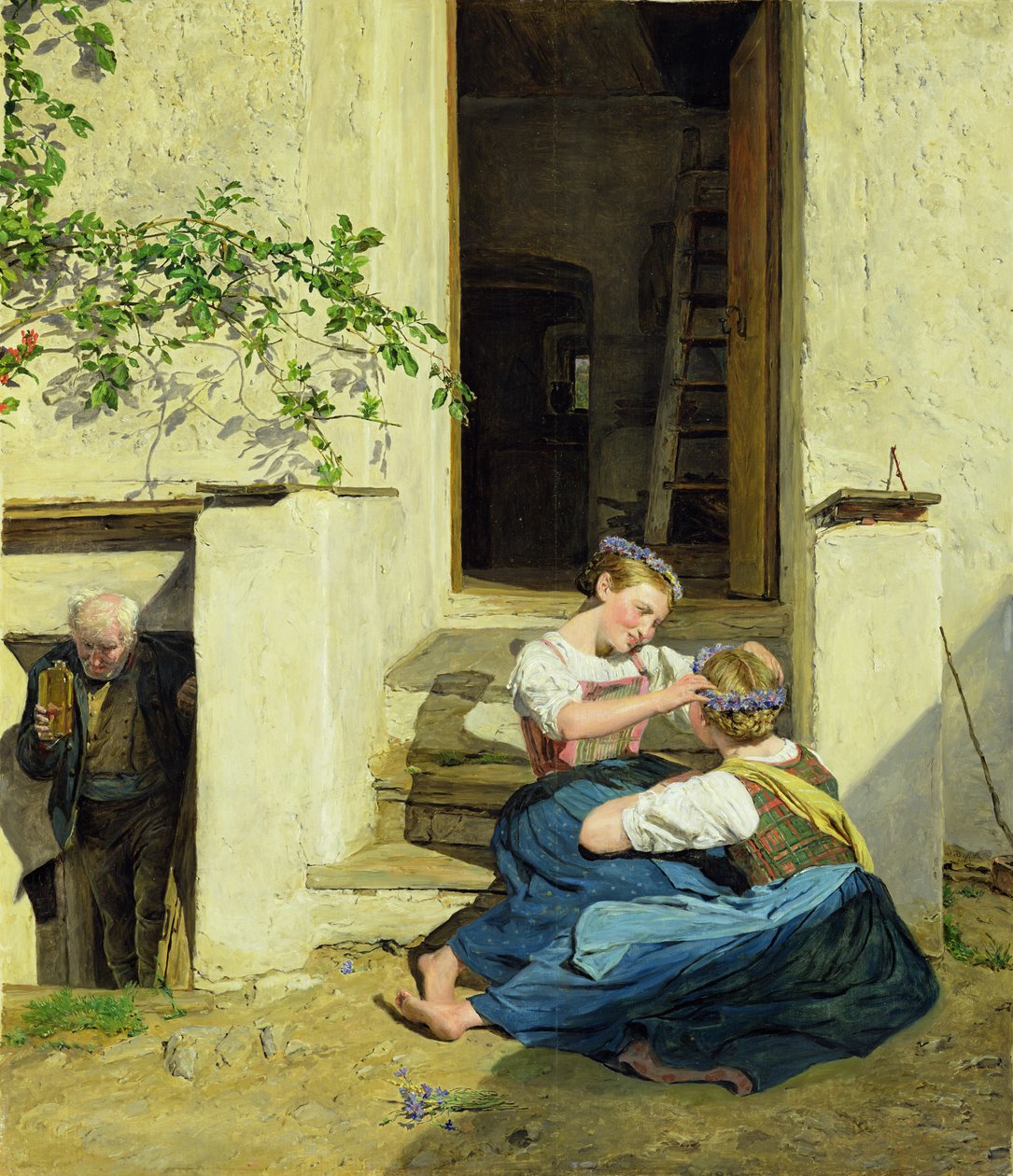 Jenter som lager kranser, 1846 av Ferdinand Georg Waldmuller